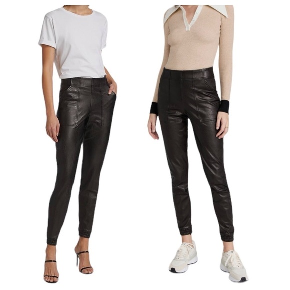 Spanx Women's Black Leather Like Jogger Rise High - Picture 3 of 17